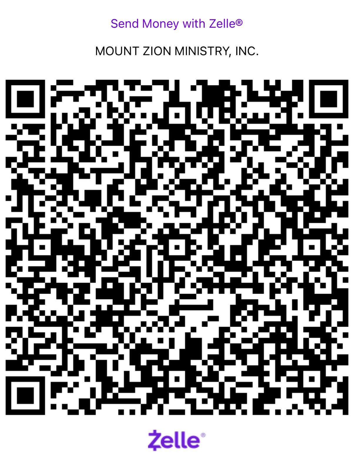 Zelle QR Code Mount Zion Ministry